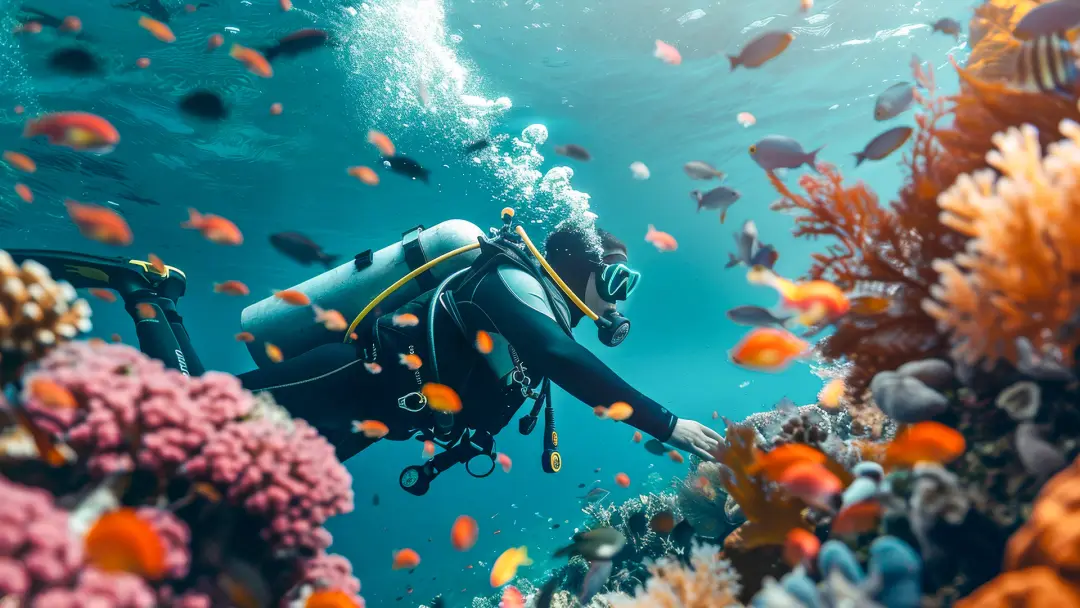 Récifs coralliens colorés et poissons tropicaux dans la réserve marine protégée d'Hikkaduwa, Sri Lanka.