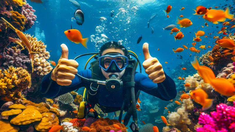 Groupe équipé pour la plongée avec masque et tuba (PMT) dans les eaux turquoise du sanctuaire marin d'Hikkaduwa.